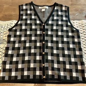 VINTAGE Black and White Button Down Knit Vest